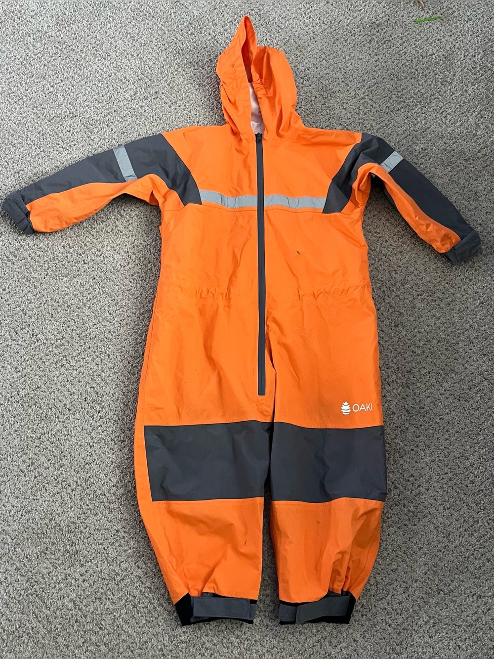 OAKI Kids High-Vis Orange Hooded Waterproof One-Piece with Gray Panels kids 6/7